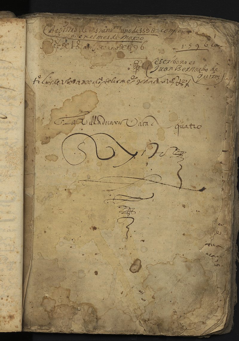 Portada del registro de escrituras de Juan Bernaldo de Quirós correspondientes al año 1596